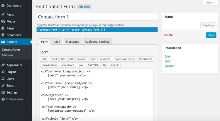 plugins para crear formularios de contacto en WordPress: Contact Form 7