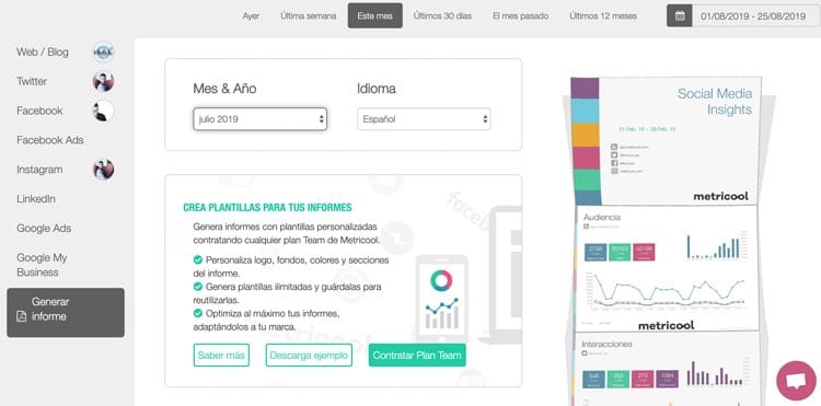 herramientas de analítica web: Metricool